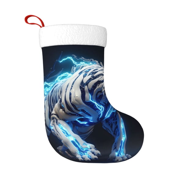 Rateoe Futuristic Blue Light White Tiger Print Christmas Stockings,18 Inch Large Christmas Stockings Decoration Ornaments for Holiday Home Fireplace Indoors
