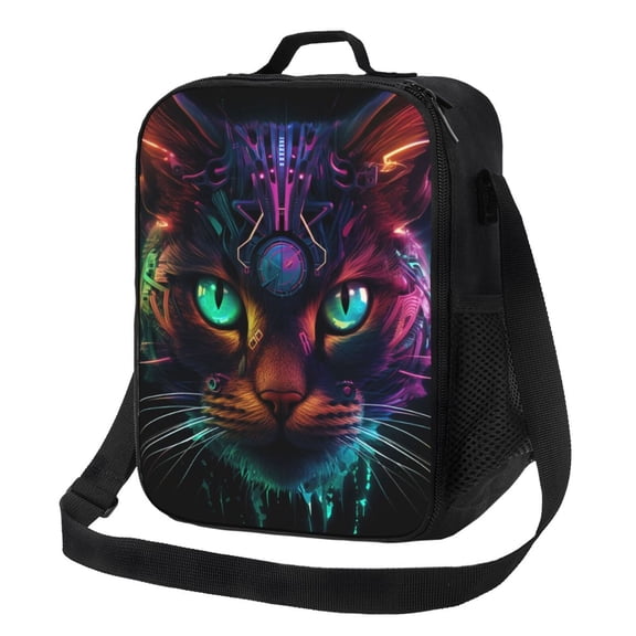 Rateoe Futuristic Cat Warrior Lunch Bag Reusable Lunch Box with Shoulder Straps for Men Women Insulated Portable Lunchbox for adults Suitable for School Work Picnic