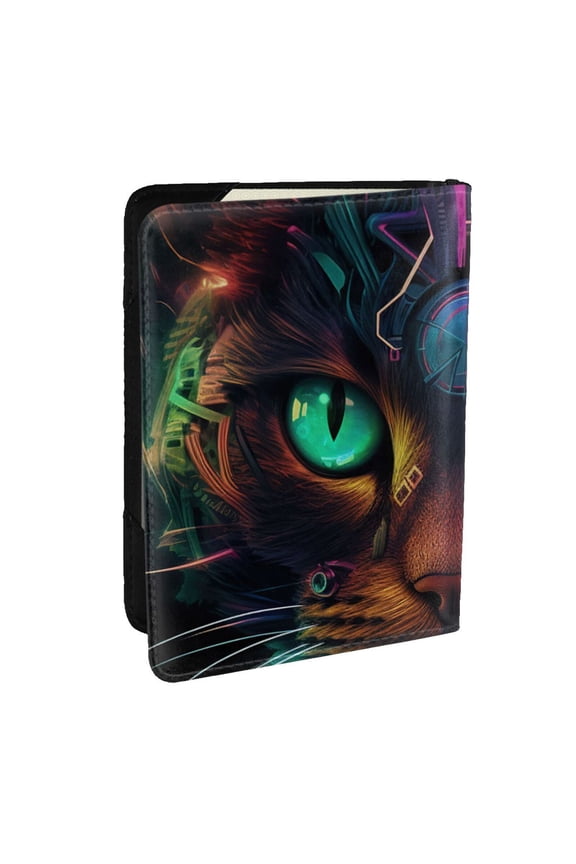 Futuristic Cat Warrior Pattern Passport Holder Wallet Leather Mulit-purpose Travel Wallet Credit Cards Case ,Passport Cover for Women Men-6.5 in