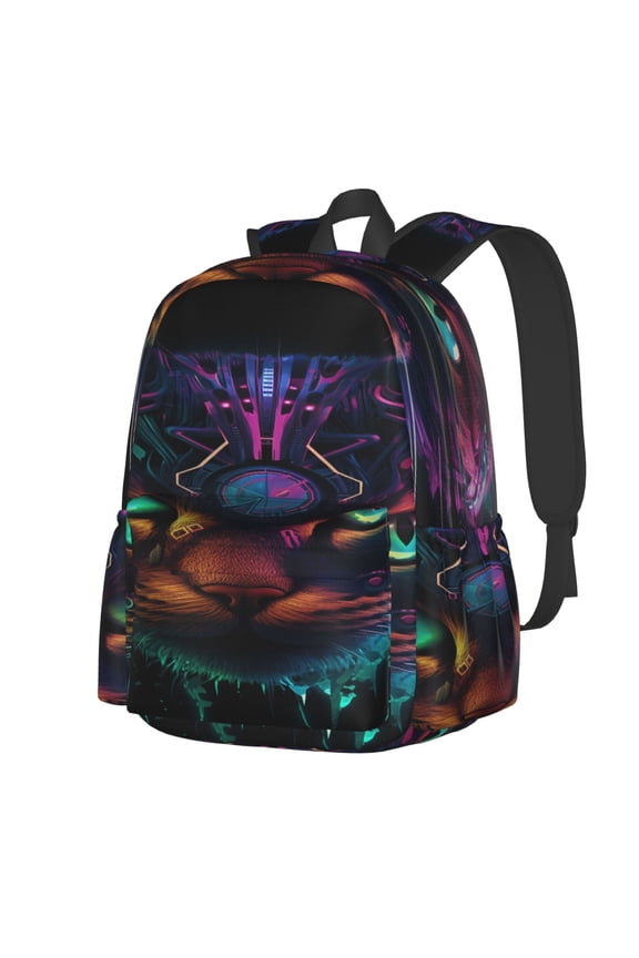 Futuristic Cat Warrior Pattern Student Backpack,Backpack for School,Lightweight Bag,Travel Backpack,Outdoor Backpack,Large Capacity Backpack