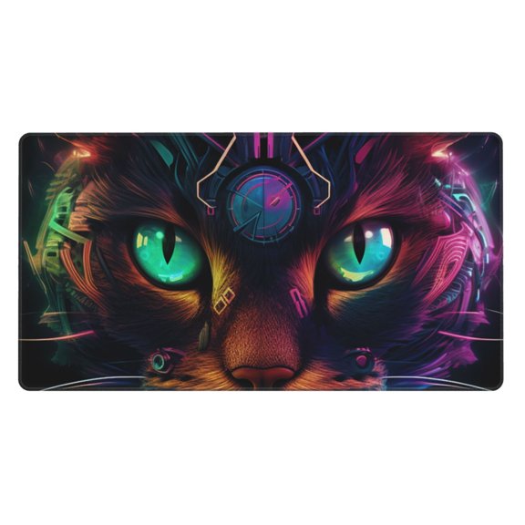 Rateoe Futuristic Cat Warrior Print Mouse Pad - Extended Large Gaming Mousepad,Non-Slip Stitched Edge,16x29.5 Inch