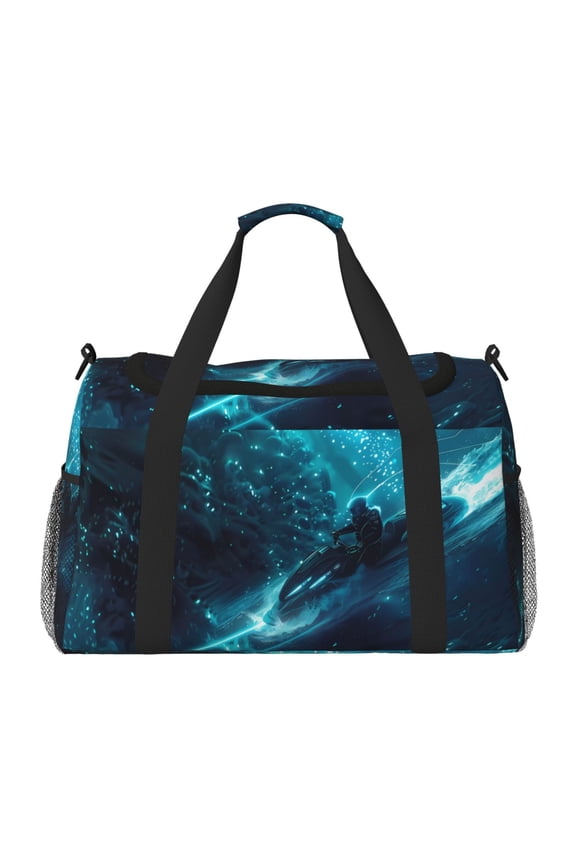 Futuristic Jet Ski Adventure Pattern Gym Bag for Women, Duffle Bag for Travel with Wet Pocket, Carry on Weekender Bags for Women, Water Resistant Travel Bag Duffel Bag
