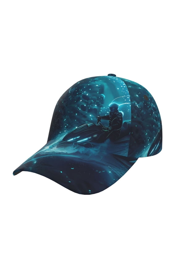 Futuristic Jet Ski Adventure Pattern Mens Baseball Cap Adjustable Curved Brim Hat, Soft Cotton Sports Cap for Outdoor, Casual, and Everyday Wear, Comfortable & Breathable