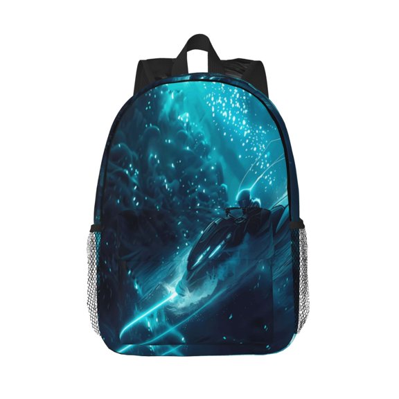 Rateoe Futuristic Jet Ski Adventure Pattern Student Backpack Water-resistant Backpack 15-inch Laptop Backpack Lightweight Adjustable School Backpack
