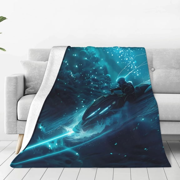 Rateoe Futuristic Jet Ski Adventure Print Fuzzy Fleece Throw Blanket Extra Large,Super Soft,Fluffy and Warm Blankets for Couch,Bed,All Season Use (40"x30")