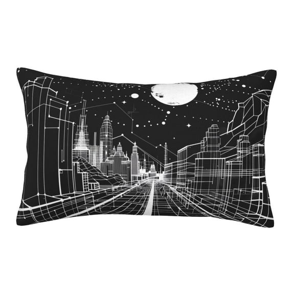 Rateoe Futuristic Moonlit Cityscape Pattern Pillow Covers with Invisible Zipper(Pillows are not Included) Standard Pillowcases-14"x20"