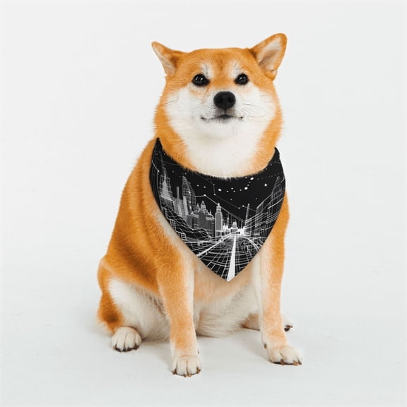 Rateoe Futuristic Moonlit Cityscape Print Pet Scarf for Dogs and Cats – Stylish Reflective Design, Breathable & Durable Pet Bandana with Quick-Release Buckle-Large
