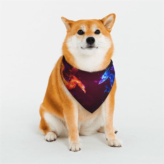 Rateoe Futuristic Red And Blue Bird Print Pet Scarf for Dogs and Cats – Stylish Reflective Design, Breathable & Durable Pet Bandana with Quick-Release Buckle-Large
