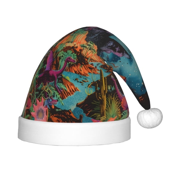 Rateoe Galactic Jungle Dinosaurs Santa Hat Confortable Christmas Hat for Christmas Party Favors Fit for Kids