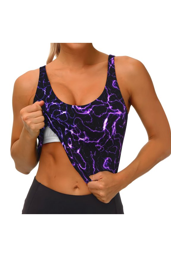 Galaxy Lightning Print Womens' Sports Bras Scoop Neck Sports Vest- Padded U Back Seamless High Impact Support