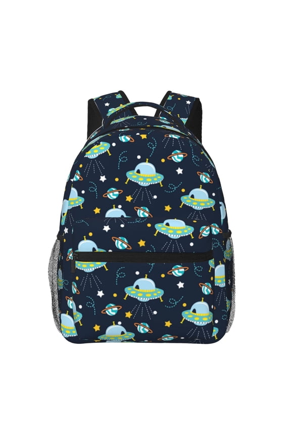 Galaxy With Ufo Pattern Casual Backpack for School, Work, Travel Adjustable Straps, Multiple Compartments Ergonomic Design, Fits Laptops and Tablets