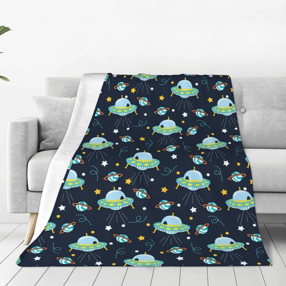 Rateoe Galaxy With Ufo Print Fuzzy Fleece Throw Blanket Extra Large,Super Soft,Fluffy and Warm Blankets for Couch,Bed,All Season Use (60"x50")