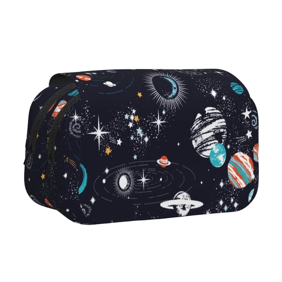 Rateoe Galaxy2 Pattern Double Clamshell Pen Case, Storage Organizer with Two Zipper Compartments– Holds Up to 50 Pencils & Pens