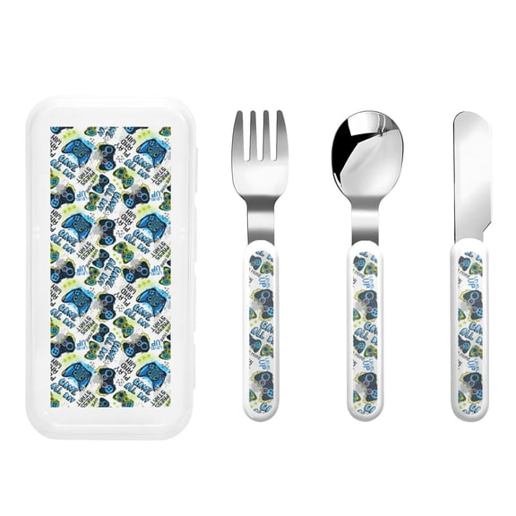 Rateoe Game All Day for Stainless Steel Kids Silverware Set - Child and Toddler Safe Flatware - Children's Knife, Fork And Spoon Set