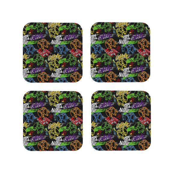 Rateoe Game Joysticks Drawing Drink Coasters Set of 4 Leather Coasters Spill Protection for Table Desk,Durable and Non Slip Leather Coaster ,4 Inches Drink Mats-Square