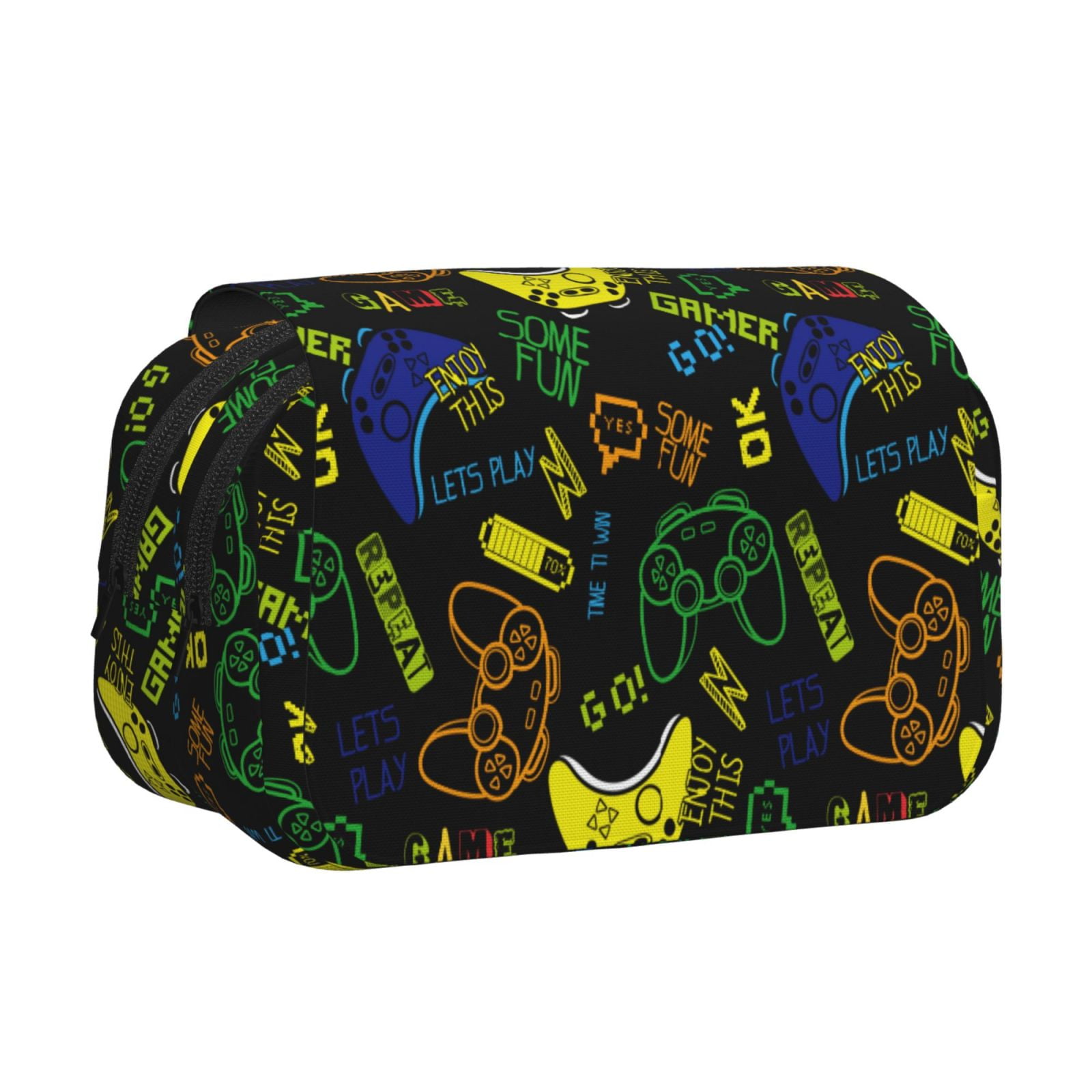 Rateoe Game Play Pattern Double Clamshell Pen Case, Storage Organizer with Two Zipper Compartments– Holds Up to 50 Pencils & Pens