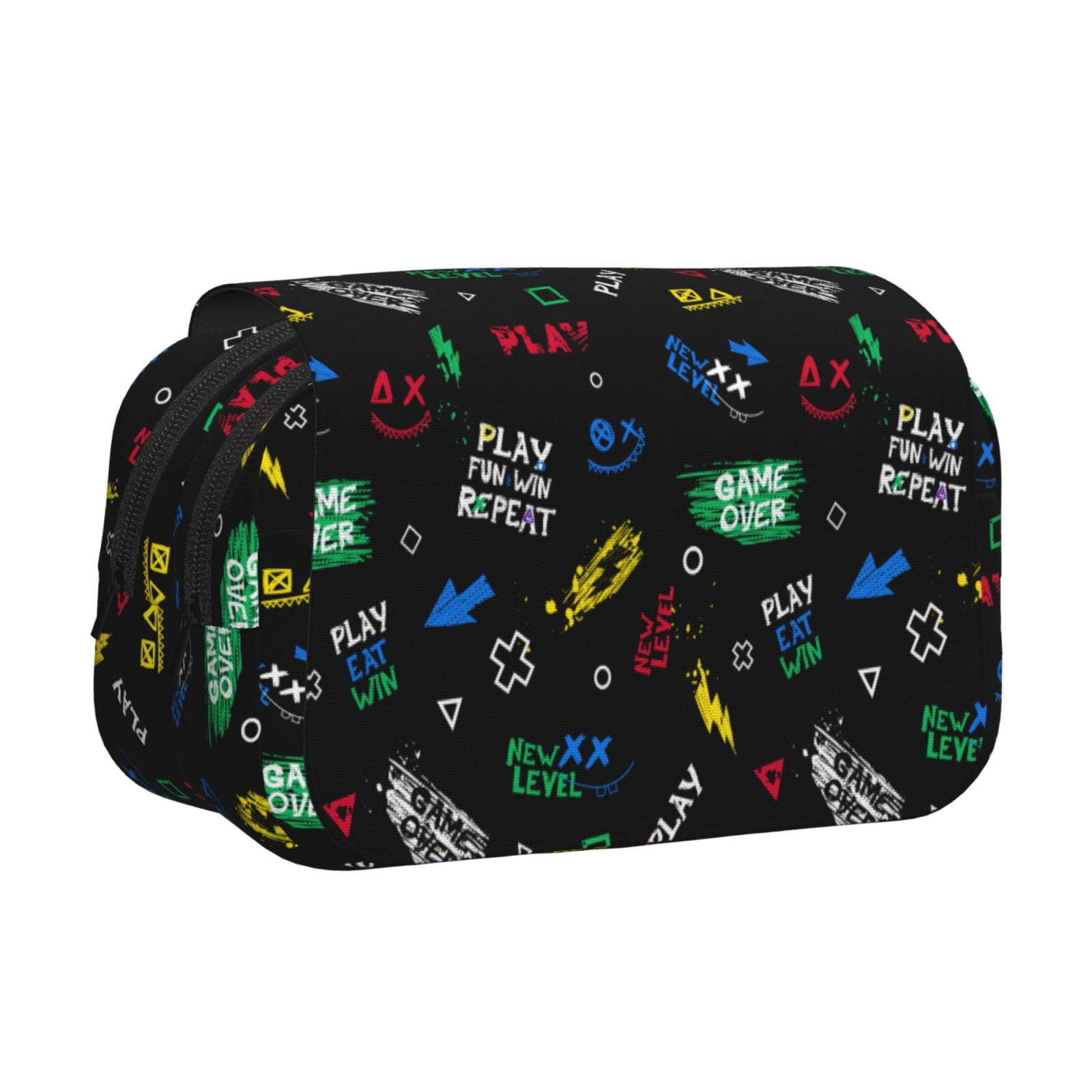 Rateoe Gamepads Pattern Double Clamshell Pen Case, Storage Organizer with Two Zipper Compartments– Holds Up to 50 Pencils & Pens
