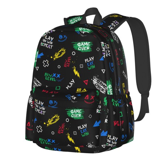 Rateoe Gamepads Pattern Student Backpack,Backpack for School,Lightweight Bag,Travel Backpack,Outdoor Backpack,Large Capacity Backpack