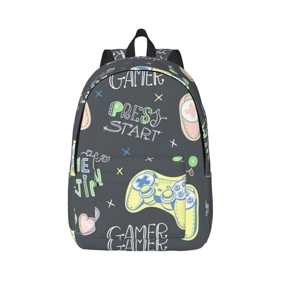 Rateoe Gamers Pattern Canvas College Laptop Backpack,Travel Daypack,Durable Rucksack Travel Notebook Bag School Backpack Book Bag for Men Women-Small