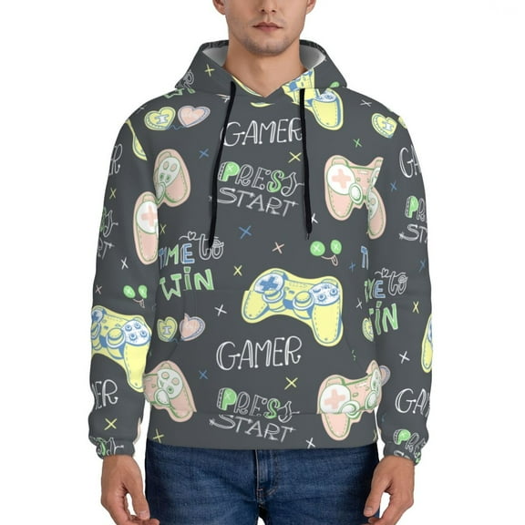 Rateoe Gamers Pattern Mens Hoodie, Pullover Hooded Sweatshirt, Kangaroo Pocket Hoodie Ideal for Daily Wear, Travel and Home-Large