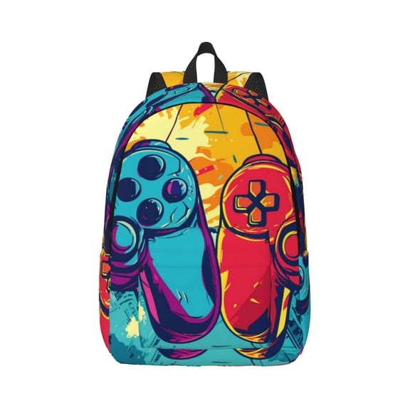 Rateoe Gaming Pattern Canvas College Laptop Backpack,Travel Daypack,Durable Rucksack Travel Notebook Bag School Backpack Book Bag for Men Women-Small