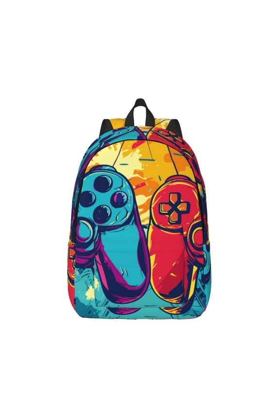 Gaming Pattern Canvas College Laptop Backpack,Travel Daypack,Durable Rucksack Travel Notebook Bag School Backpack Book Bag for Men Women-Small