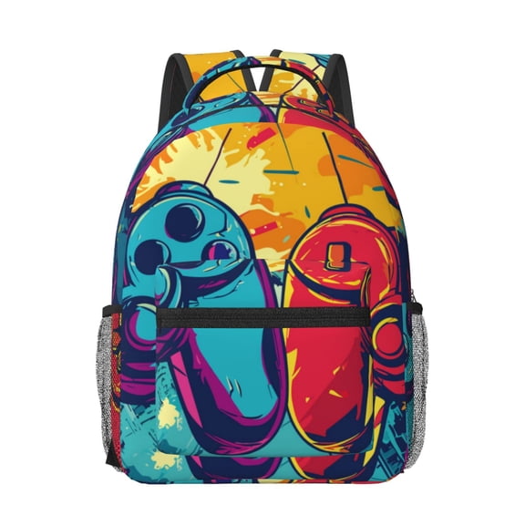 Rateoe Gaming Pattern Durable Student Backpack Laptop Bag- Ergonomic Design, Waterproof Twill Fabric - Ideal for School, Travel, and Outdoor Activities-One Size