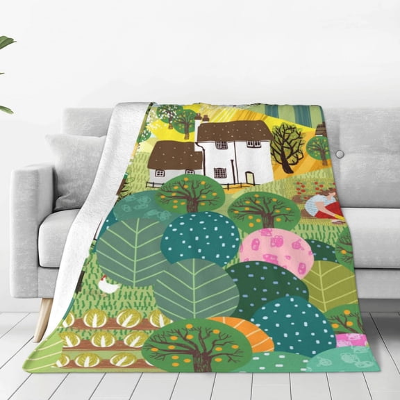 Rateoe Garden Farm Print Fuzzy Fleece Throw Blanket Extra Large,Super Soft,Fluffy and Warm Blankets for Couch,Bed,All Season Use (40"x30")