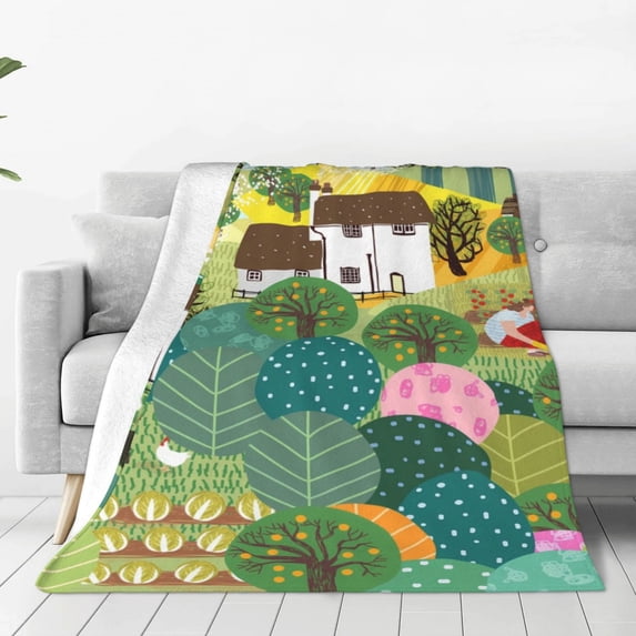 Rateoe Garden Farm Print Fuzzy Fleece Throw Blanket Extra Large,Super Soft,Fluffy and Warm Blankets for Couch,Bed,All Season Use (60"x50")