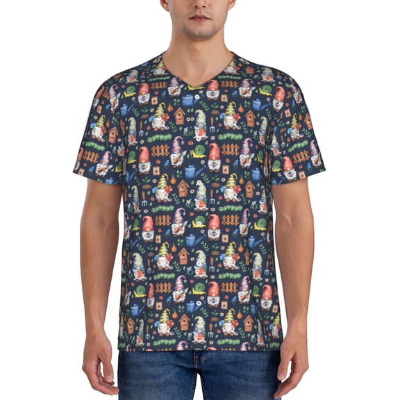 Rateoe Garden Gnomes Pattern Men’s Baseball Short Sleeve Polo Shirt, Midweight Men's Shirt Golf Shirt Polo Shirts Quick Dry Short-Medium