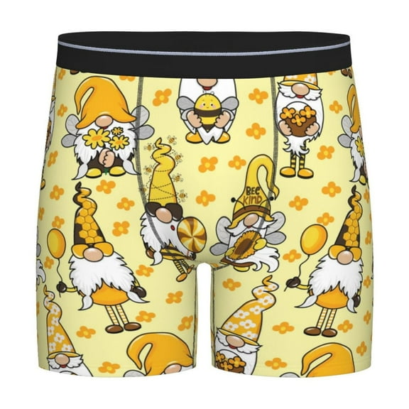 Rateoe Garden Honeybee Gnomes Print Men’s Underwear Boxer Briefs Soft Comfortable Underwear Boxer Briefs, Long Leg Briefs,Anti-chafing Boxer Briefs