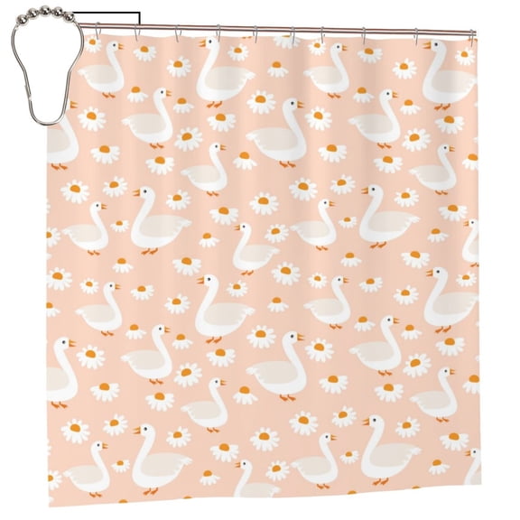 Rateoe Geese and Flower Shower Curtain - Fancy Bathroom Shower Curtain Sets - Waterproof Shower Curtain with Hooks with 12 Plastic Hooks 72x72 Inches