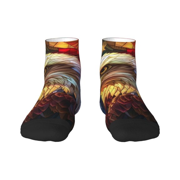 Rateoe Geometric American Bald Eagle Pattern Quarter Crew Socks,Toe Seamed Ankle Socks,Cotton Cushioned Breathable Athletic Crew Sports Socks