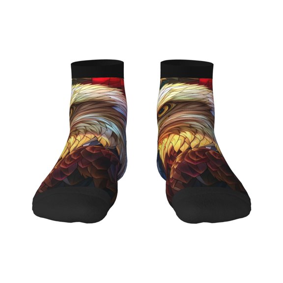 Rateoe Geometric American Bald Eagle Pattern Quarter Crew Socks,Toe Seamed Ankle Socks,Cotton Cushioned Breathable Athletic Crew Sports Socks