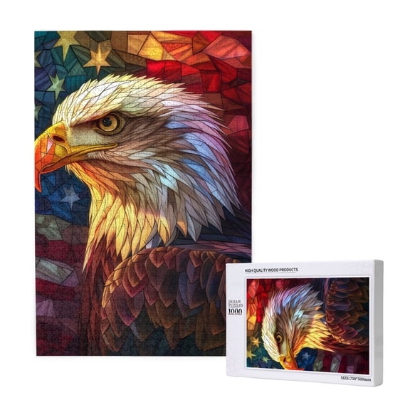 Rateoe Geometric American Bald Eagle Pattern Wooden Picture Puzzle ,1000 Piece Jigsaw Puzzle ,Family Fun Puzzle, Home Décor Puzzle, Gift Puzzle(Vertical style)