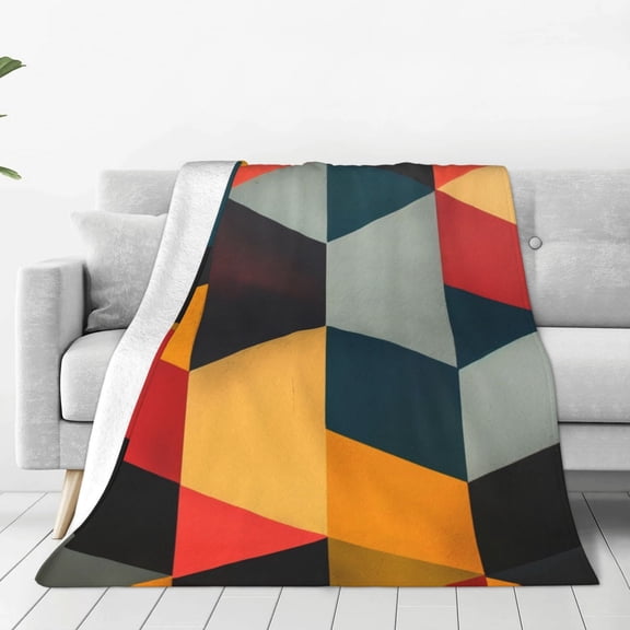 Rateoe Geometric Cube Pattern Art Print Fuzzy Fleece Throw Blanket Extra Large,Super Soft,Fluffy and Warm Blankets for Couch,Bed,All Season Use (40"x30")