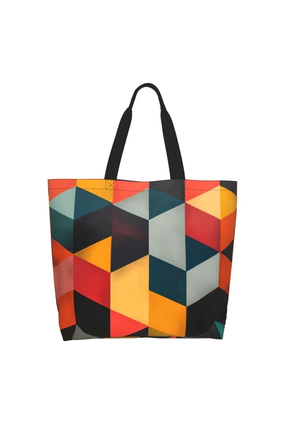 Geometric Cube Pattern Art Tote Bag - Waterproof Lightweight Handbags Travel Shoulder Bag for Hiking Yoga Gym Swimming Travel Beach