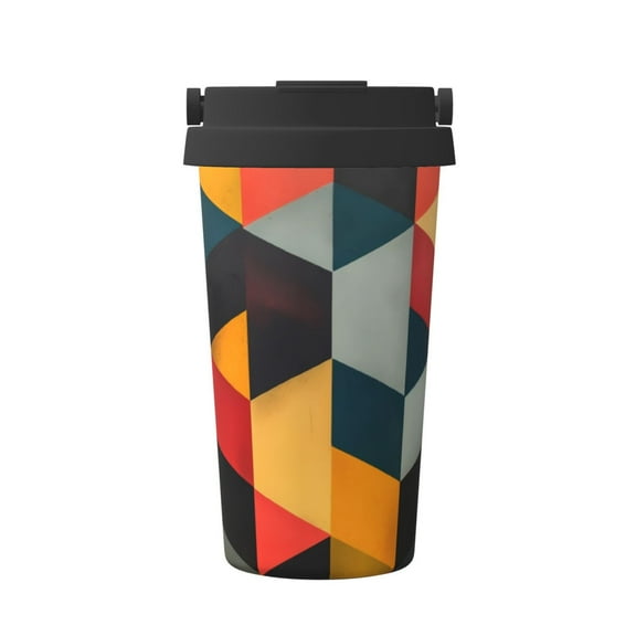 Rateoe Geometric Cube Pattern Art Pattern Travel Coffee Mug Tumbler with Flip Lid | Reusable Insulated Stainless Steel Cold Brew Iced Coffee Cup Thermos