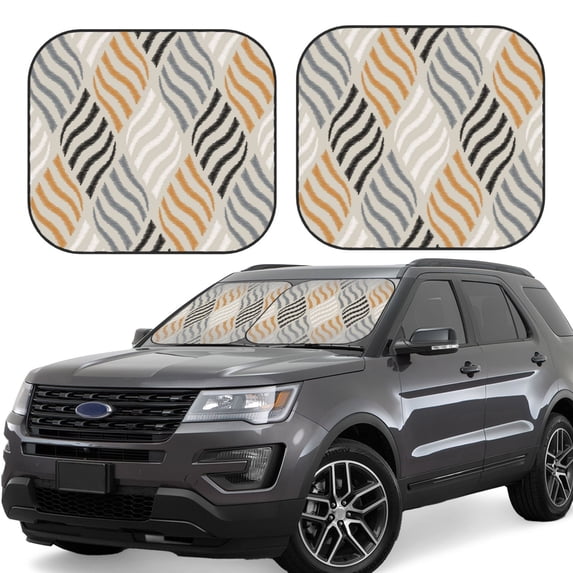Rateoe Geometric Pattern 2 Piece Car Windshield Sun Shade Foldable | Front Windshield Shade for Sun, Heat and UV Rays | Sunshade for Car Front Window-Medium