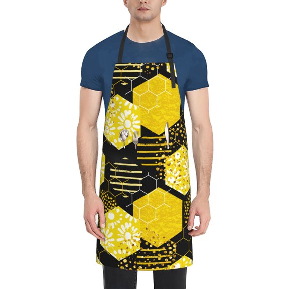 Rateoe Geometric Pattern with Bee Aprons with Pocket,Men Womens Aprons Waterproof Adjustable Cooking Aprons for Kitchen Gardening and Salon