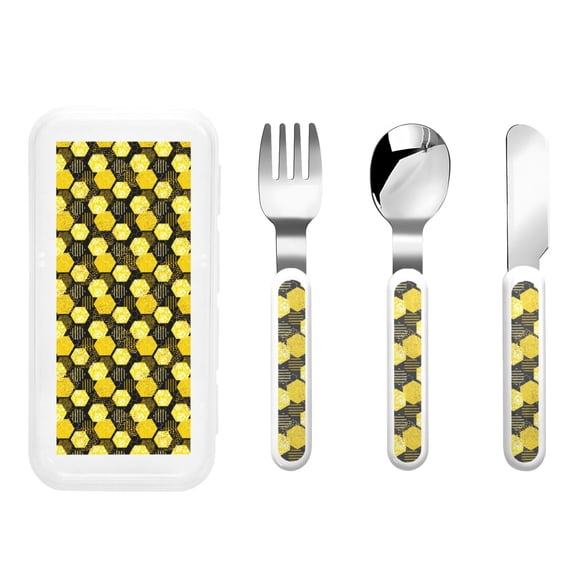 Rateoe Geometric Pattern with Bee for Stainless Steel Kids Silverware Set - Child and Toddler Safe Flatware - Children's Knife, Fork And Spoon Set