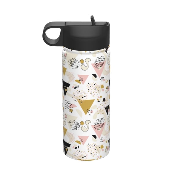Rateoe Geometric Triangle Printed 18oz Sports Insulated Water Bottle, Double-Walled Stainless Steel Kettle with Leak-Proof Straw Lid, Portable & BPA-Free for Outdoor, Gym, Camping, and Travel