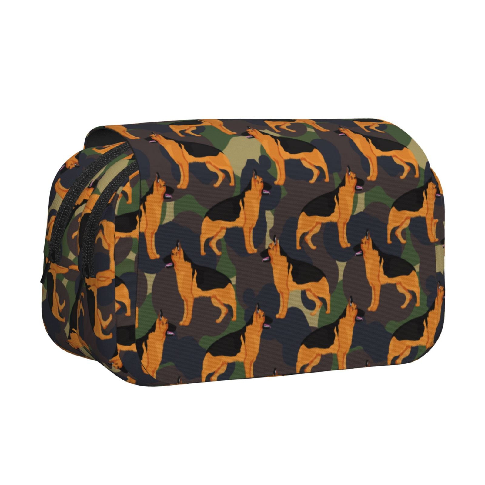 Rateoe German Shepherd Dog Pattern Double Clamshell Pen Case, Storage Organizer with Two Zipper Compartments– Holds Up to 50 Pencils & Pens