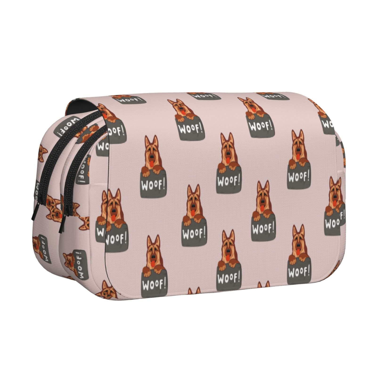 Rateoe German Shepherd Dog Pattern Double Clamshell Pen Case, Storage Organizer with Two Zipper Compartments– Holds Up to 50 Pencils & Pens
