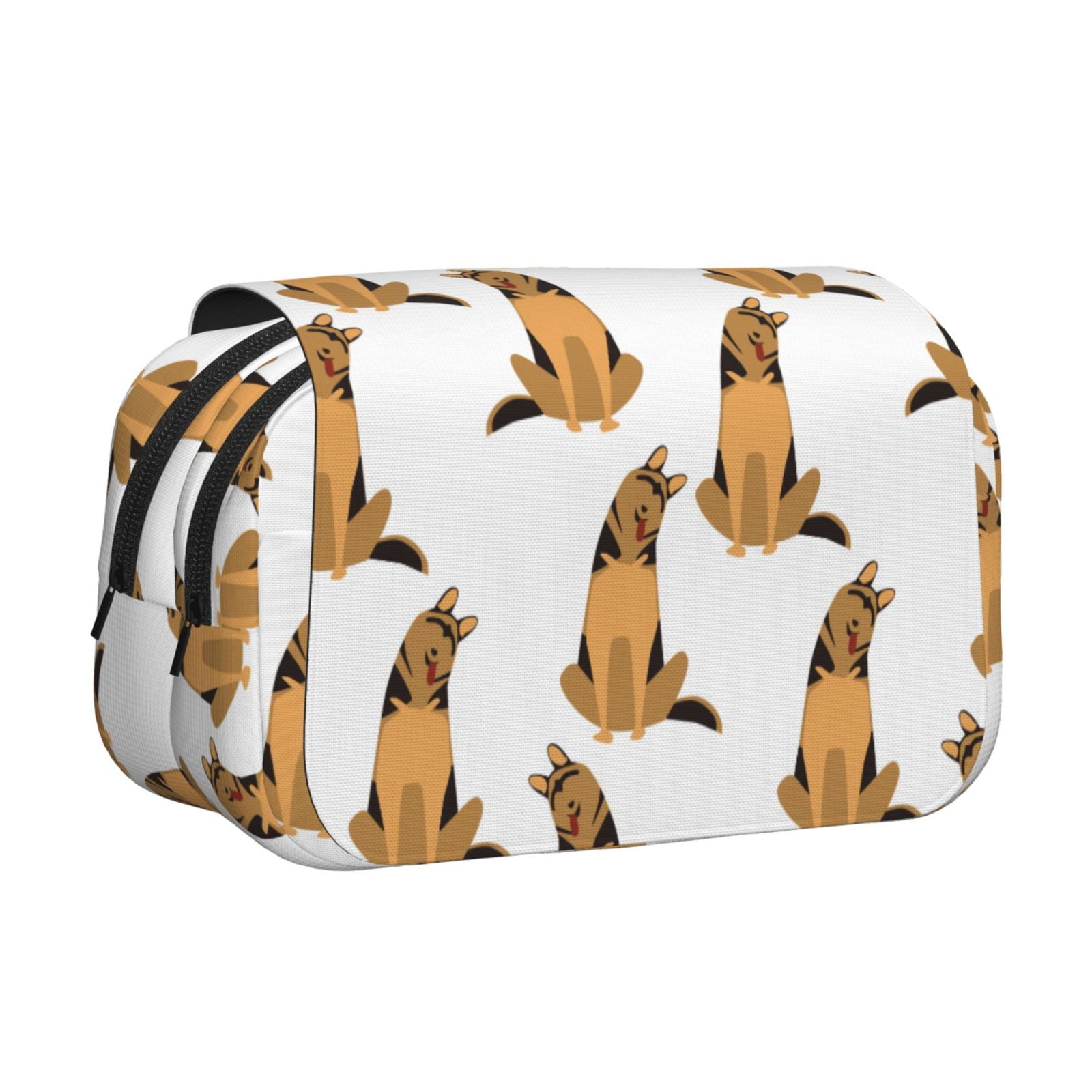 Rateoe German Shepherd Dog Pattern Double Clamshell Pen Case, Storage Organizer with Two Zipper Compartments– Holds Up to 50 Pencils & Pens