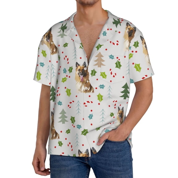 Rateoe German Shepherd Dog Print Mens Front Pocket Hawaiian Shirts Casual Shirts Short Sleeve Button Down Beach Tropical Shirts-3X-Large