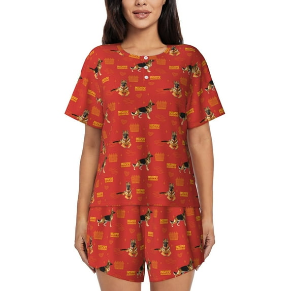 Rateoe German Shepherd Dog for 2 Piece Short Sleeves Pajama Sets Casual Lounge Sleepwear Ladies Pjs Sets with Pocket-X-Large
