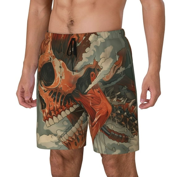 Rateoe Gigantic Skull In Clouds Pattern Men’s Swim Shorts with Compression Liner – Double-Layered Quick-Dry Swimwear, Comfortable & Stretchy Beach Shorts-Medium