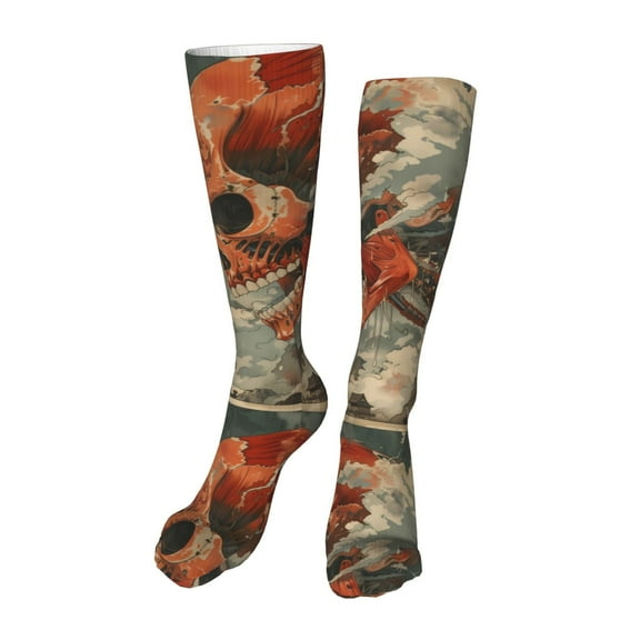 Rateoe Gigantic Skull In Clouds print Women's Men's Novelty 20in Crew Socks Cotton Socks Knee High Socks for Walking,Running,Nurses,Pregnancy-One Size