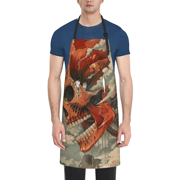 Rateoe Gigantic Skull In Clouds Aprons with Pocket,Men Womens Aprons Waterproof Adjustable Cooking Aprons for Kitchen Gardening and Salon
